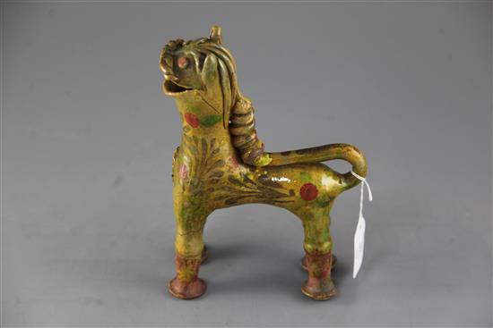 A Cannakale pottery Lion ewer, Turkey, 19th century, H. 25cm, repaired